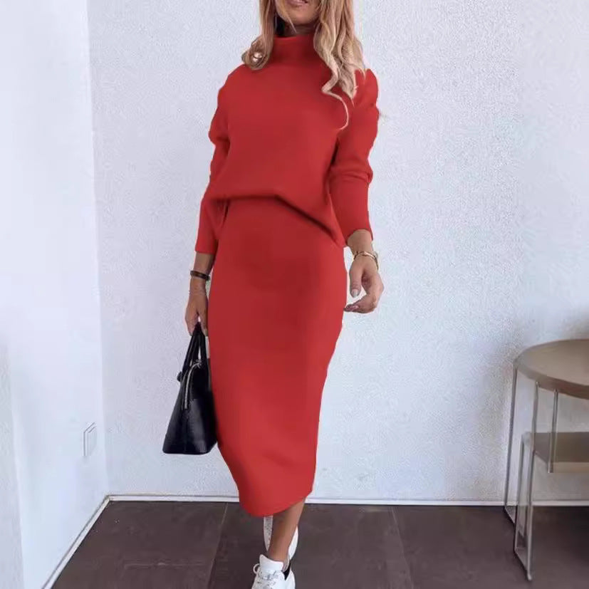 Womens Fashionable Casual V-Neck Patchwork Solid-Color Two-Piece Set Dress