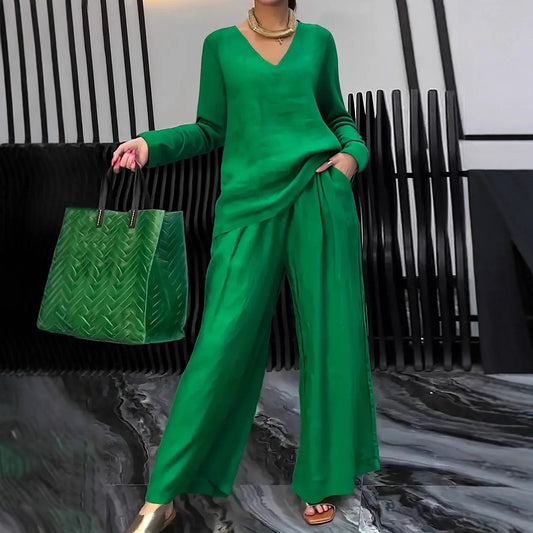 Womens Solid Color Casual Travel Set With Long Sleeves