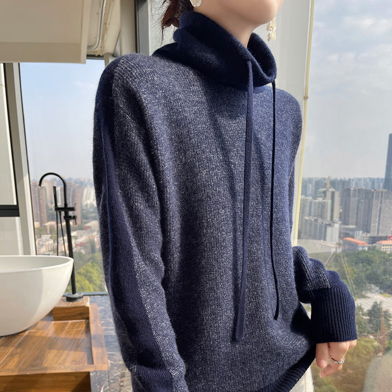 Autumn And Winter Cashmere Sweater Women's Turtleneck Drawstring Loose Thick Pullover Sweater