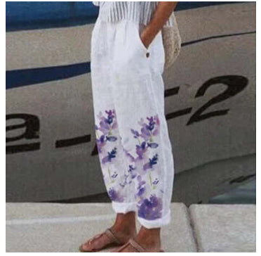 3D Digital Printing Cotton And Linen Simplicity Rag-eared Casual Pants