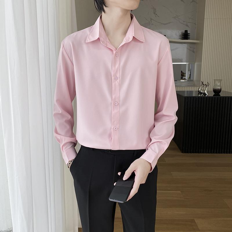 Shirt Men's Wine Red Long Sleeve Slim Fit Business