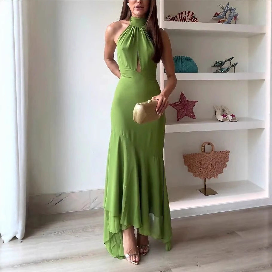 Small-design Ruffled Dress Figure-flattering Long For Women