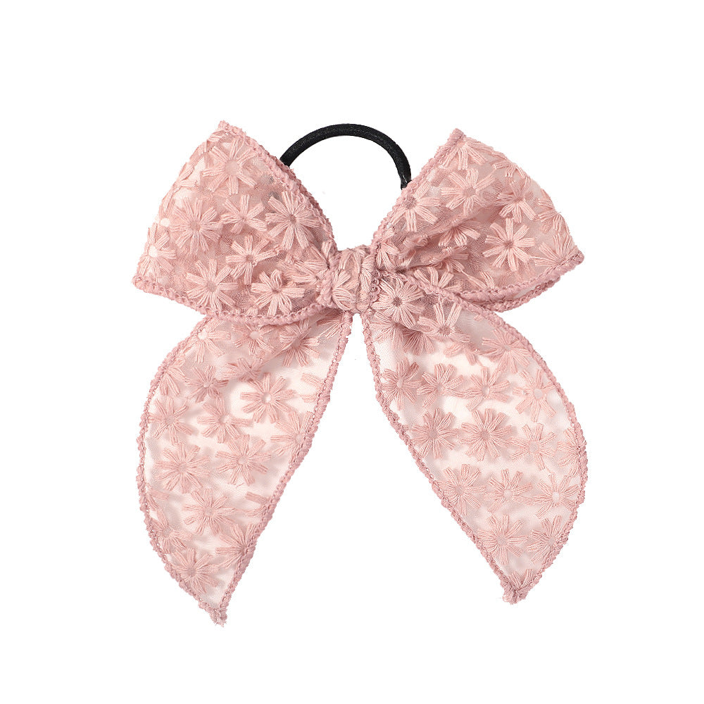 Embroidered Printed Bowknot Hair Ring Simple Lace Rubber Band Hair Rope Floral Dovetail Accessories