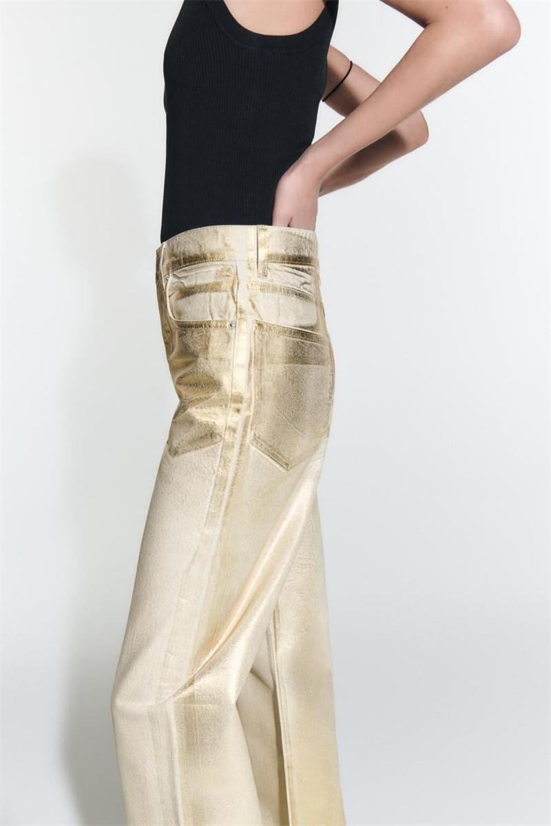 Summer New European And American Personal Casual Style Golden Bright Straight Casual Draping Pants