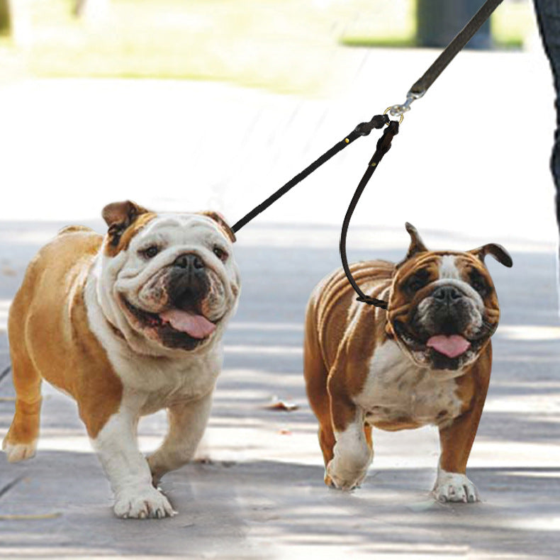 Cowhide Rope Double Hook Traction Two Dogs Traction Leather Rope