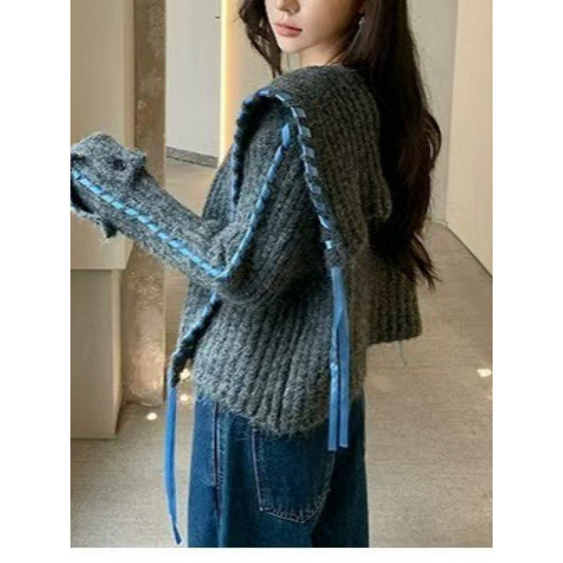 Handmade Ribbon Knitted Cardigan Coat For Women