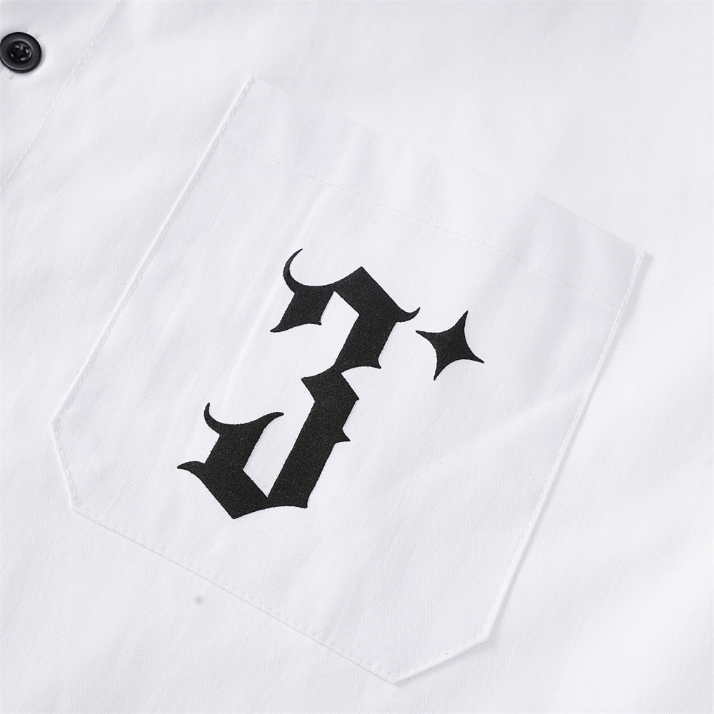 Personality Simple Pocket Letters Printing Lapel Cardigan Shirt