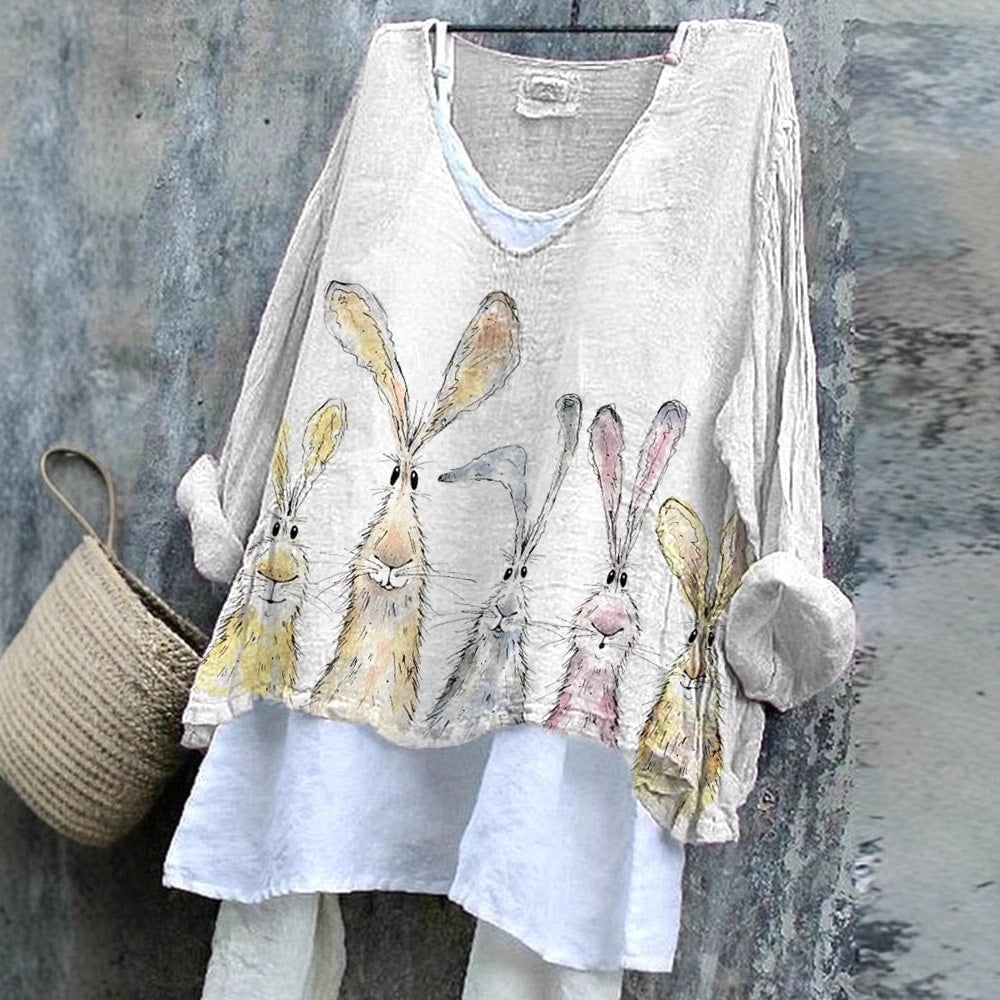 Cottage Daisies Floral Fiber Art Linen Long-sleeve Top