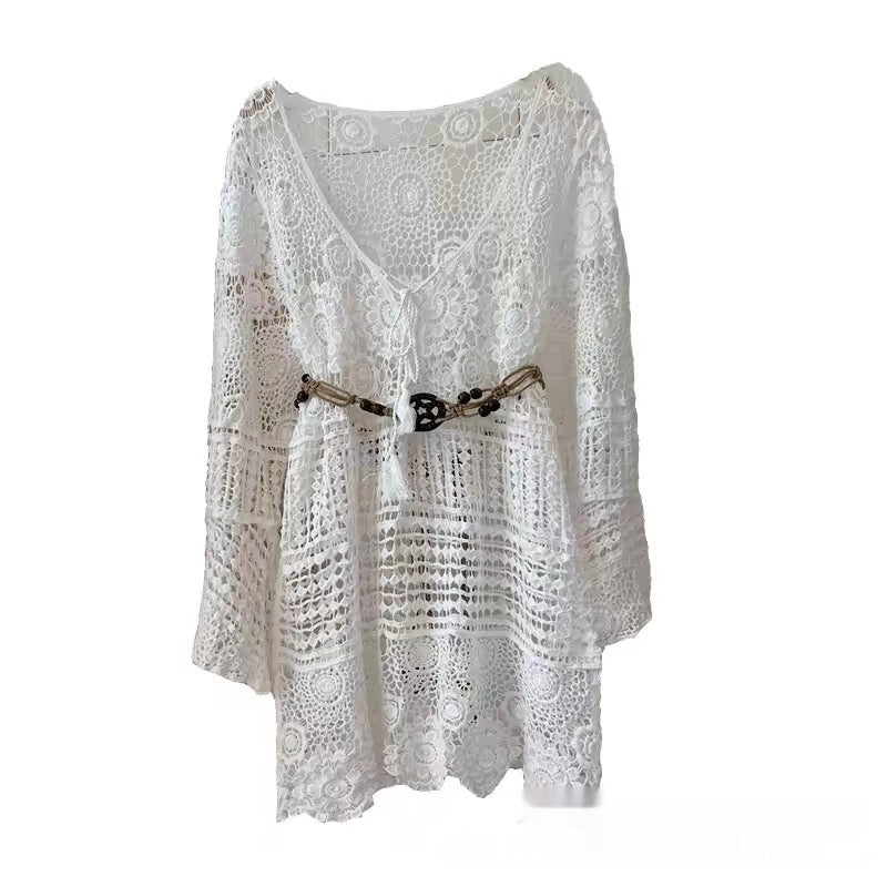 Beach Vacation Hollow-Out Crochet Blouse Top