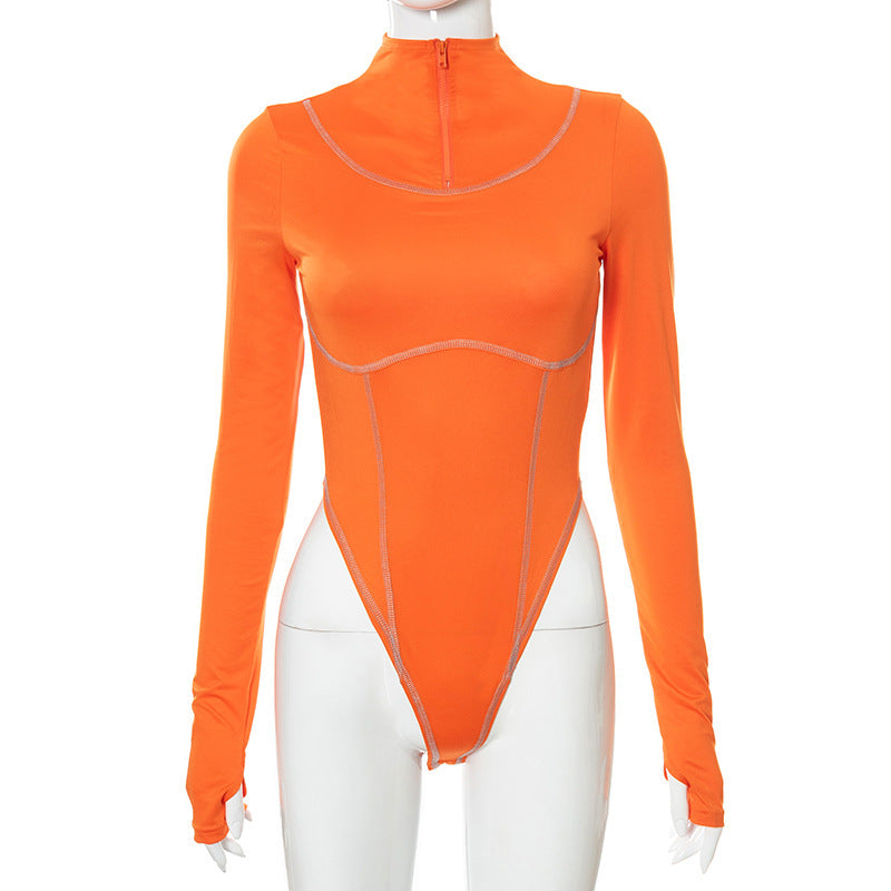 Solid Color Turtleneck Pullover Zip Long Sleeves Fingerless