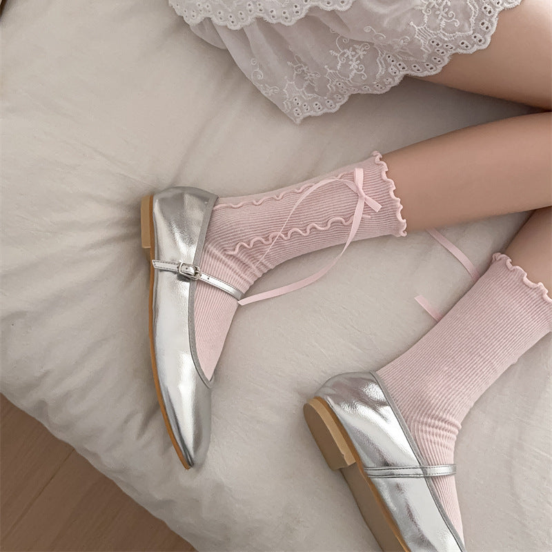 Jk Girly Style side træører sløjfer bånd kvindelige mellemrørssokker