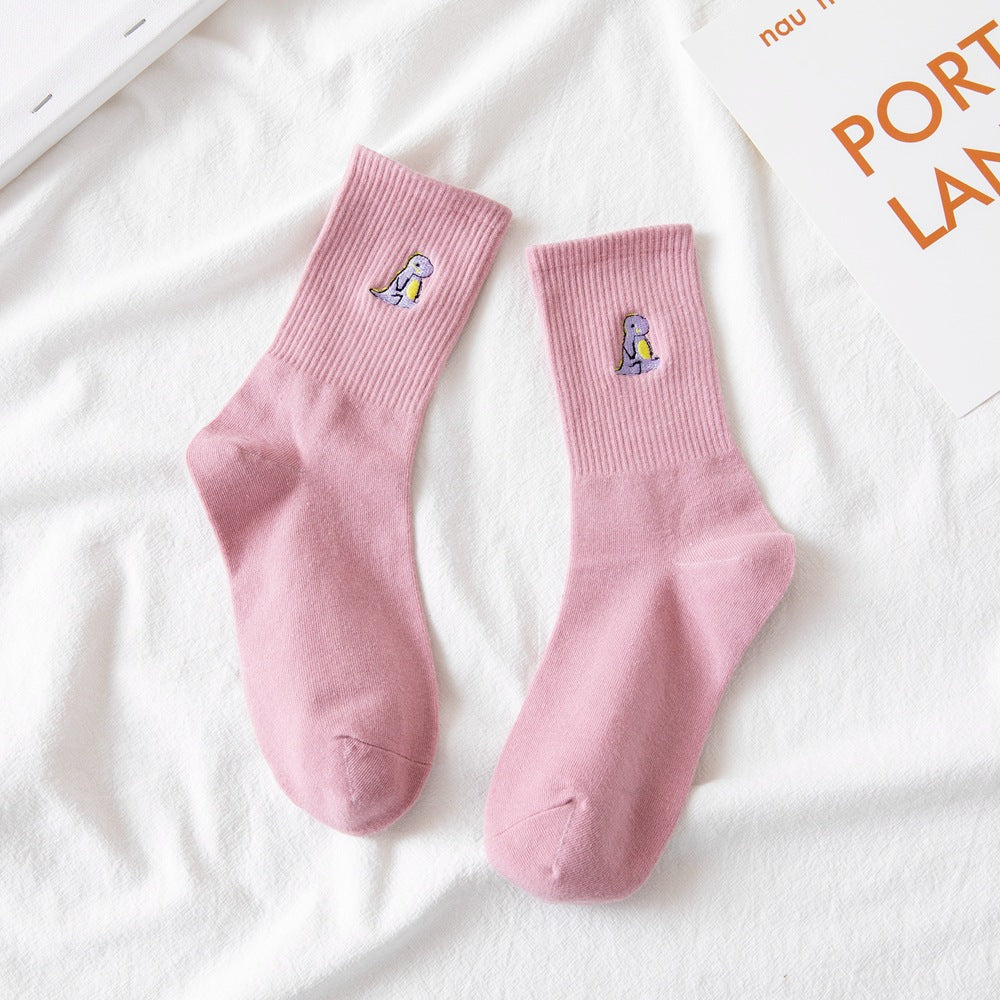 Women's Fashion Cartoon Embroidered Mid Tube Socks