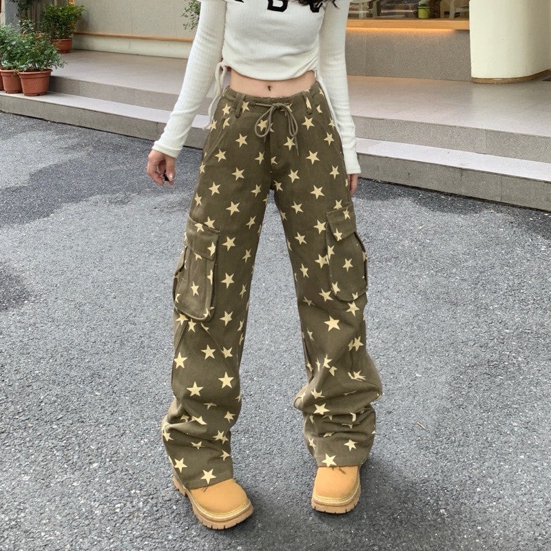 American Vintage Distressed Full Star Yellow Drawstring Trousers