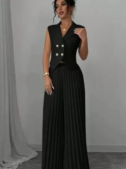 Vest And Pleated Skirt Pants Set For Women
