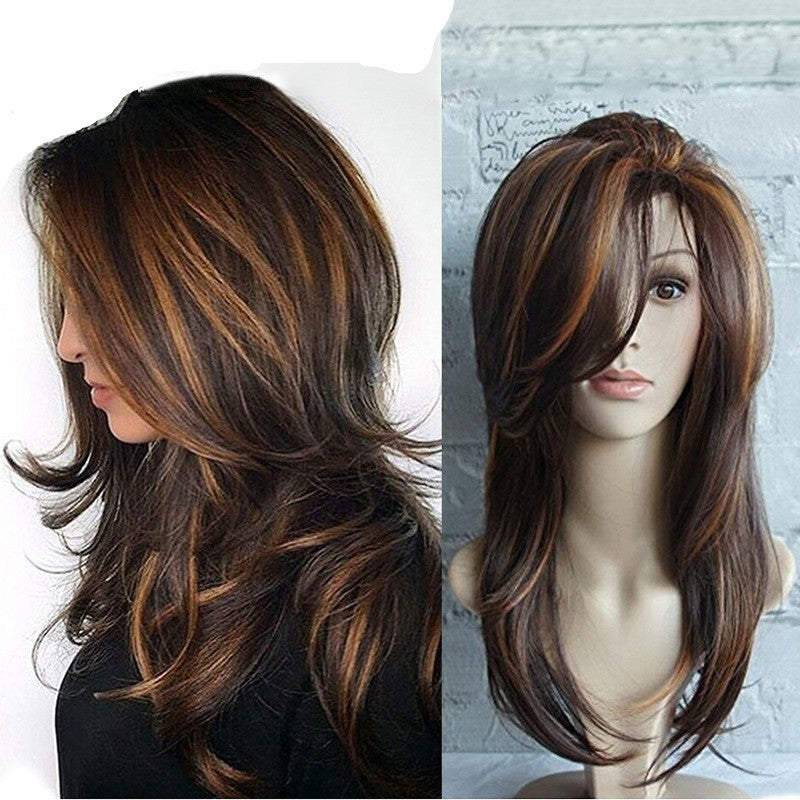Women's High Temperature Silk Oblique Bangs Gradient Wig Head Cover