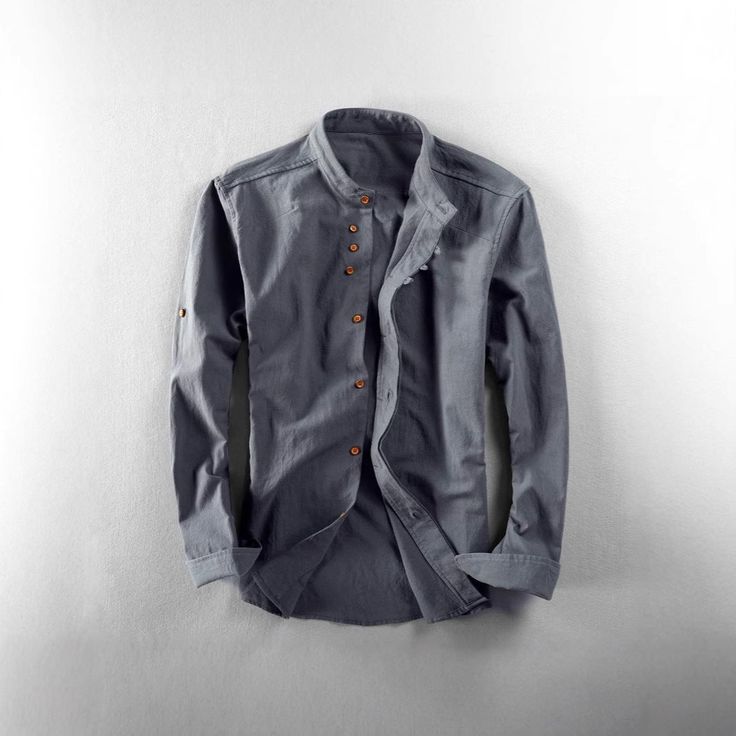 Men's Casual Shirt Chinese Style Stand Collar Cotton Linen