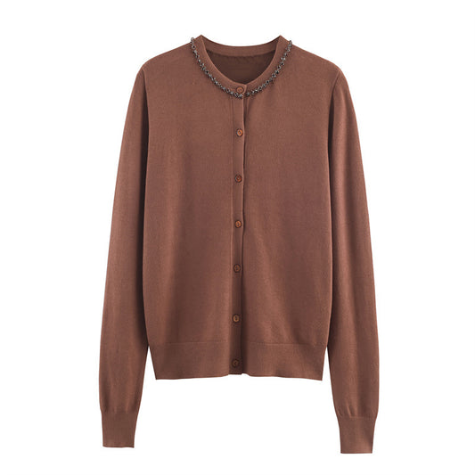 Ny Let Moden Rundhals Langærmet Smykkecardigan Top