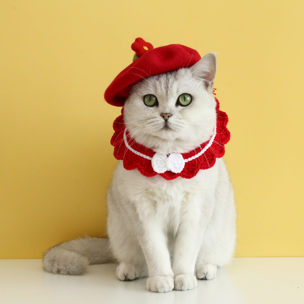 Pet Cat Dog Wool Felt Flower Hat