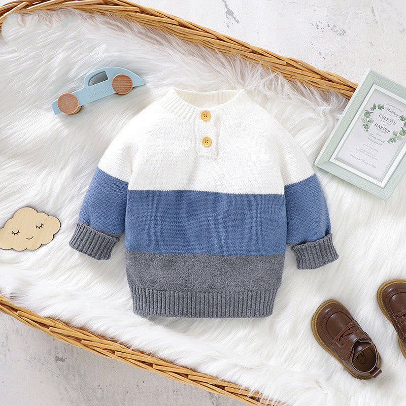 Boys One-piece Knitted Two-tone Topsweater
