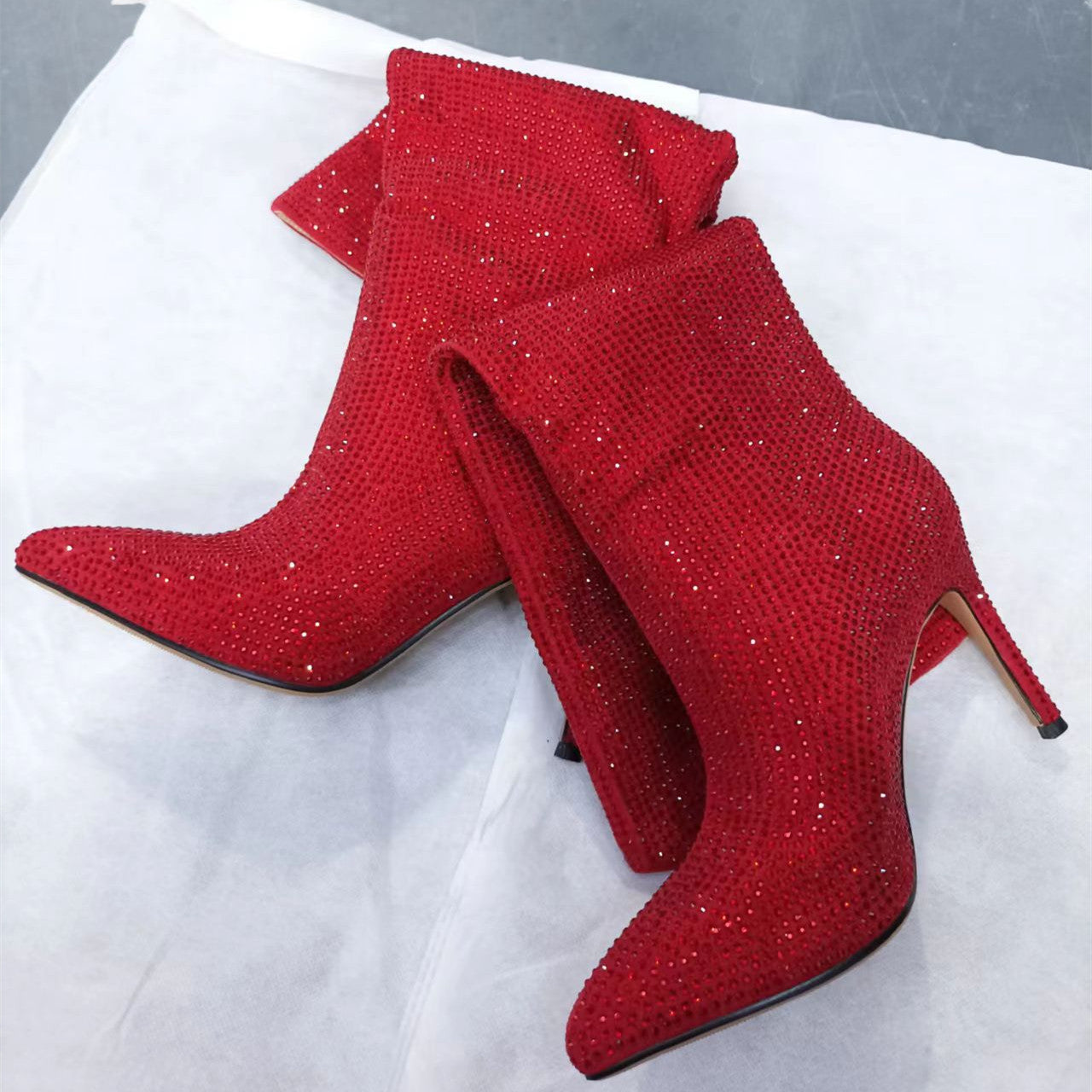 New Fashion Hot Drilling High Heel Pointed Long Tube Women's Shoes
