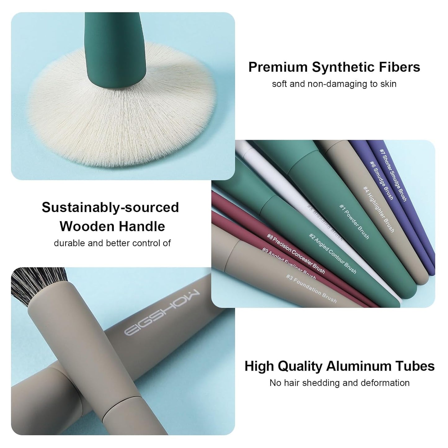 EIGSHOW 9 Stück Makeup Pinsel Set Mit 5 Farben, Professionelle Makeup Pinsel Mit Tasche, Niedlich & Geschenk Wahl