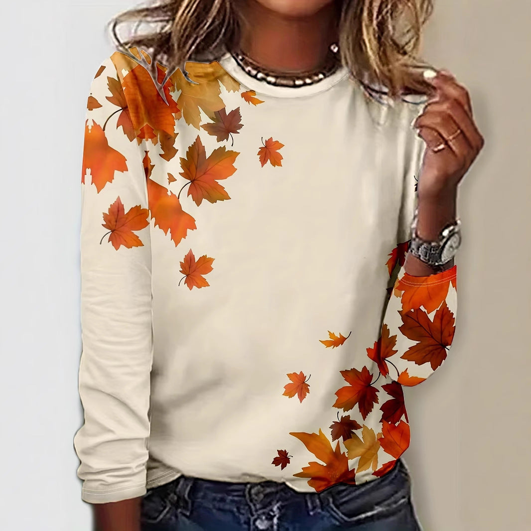 3D Digital print Floral Crew neck Long sleeve Pullover