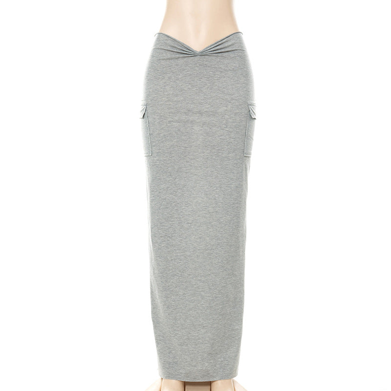 Solid Color Pleating Low Waist Skirt