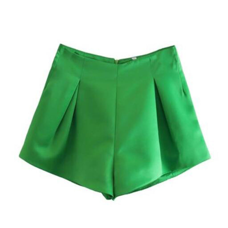 Small Number Of High-waist Pleated Decorative Casual Shorts