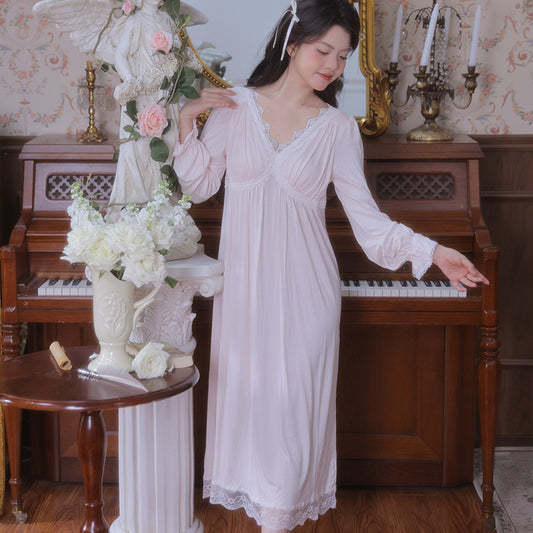Retro V-neck Sleep Dress With Built-in Chest Pads