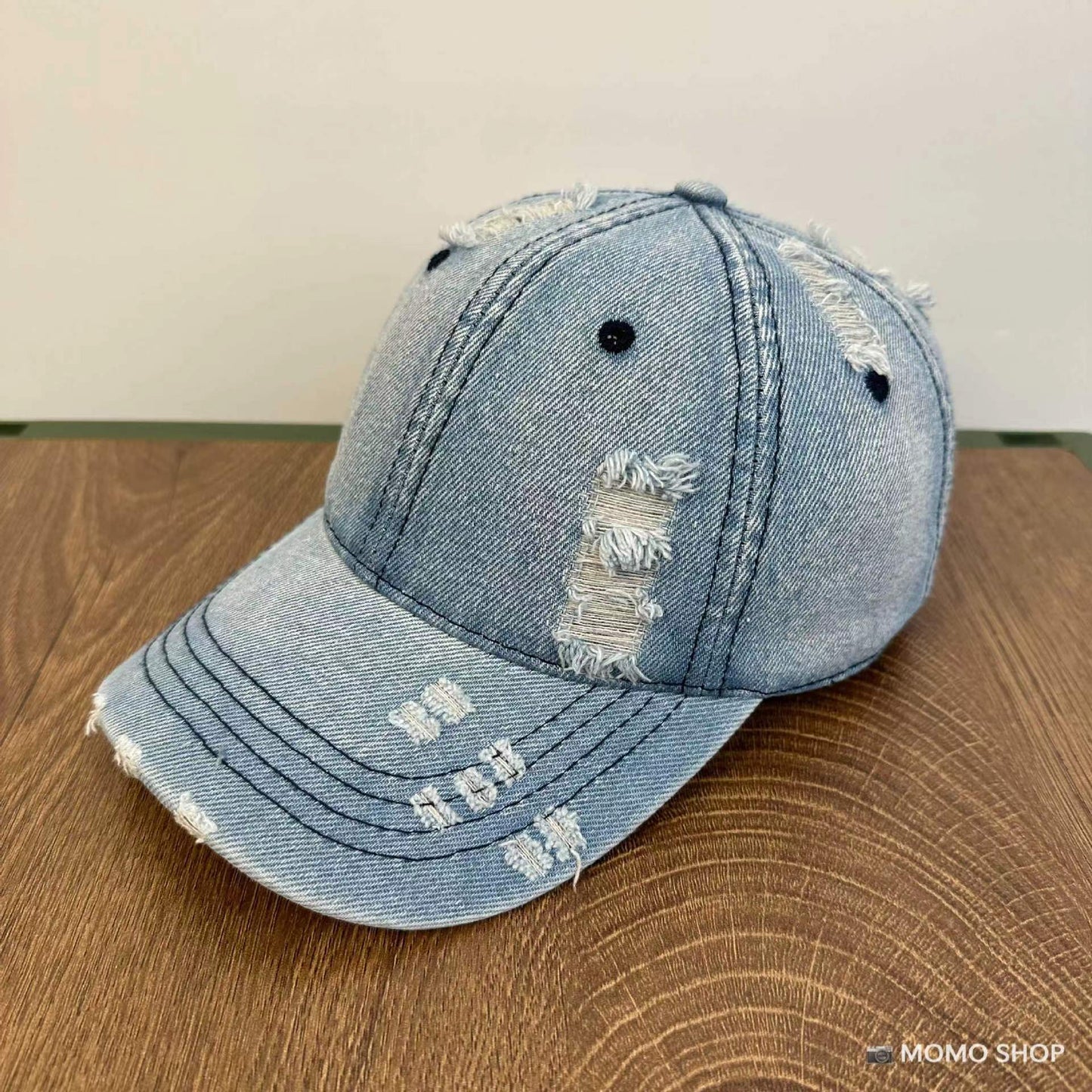 Unisex vasket denim blød kasket med slidt look