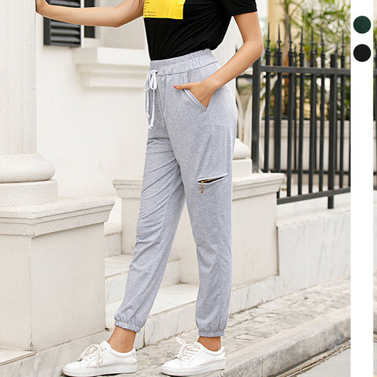 New Solid Color High Waist Loose Sling Casual Sports Pants Female