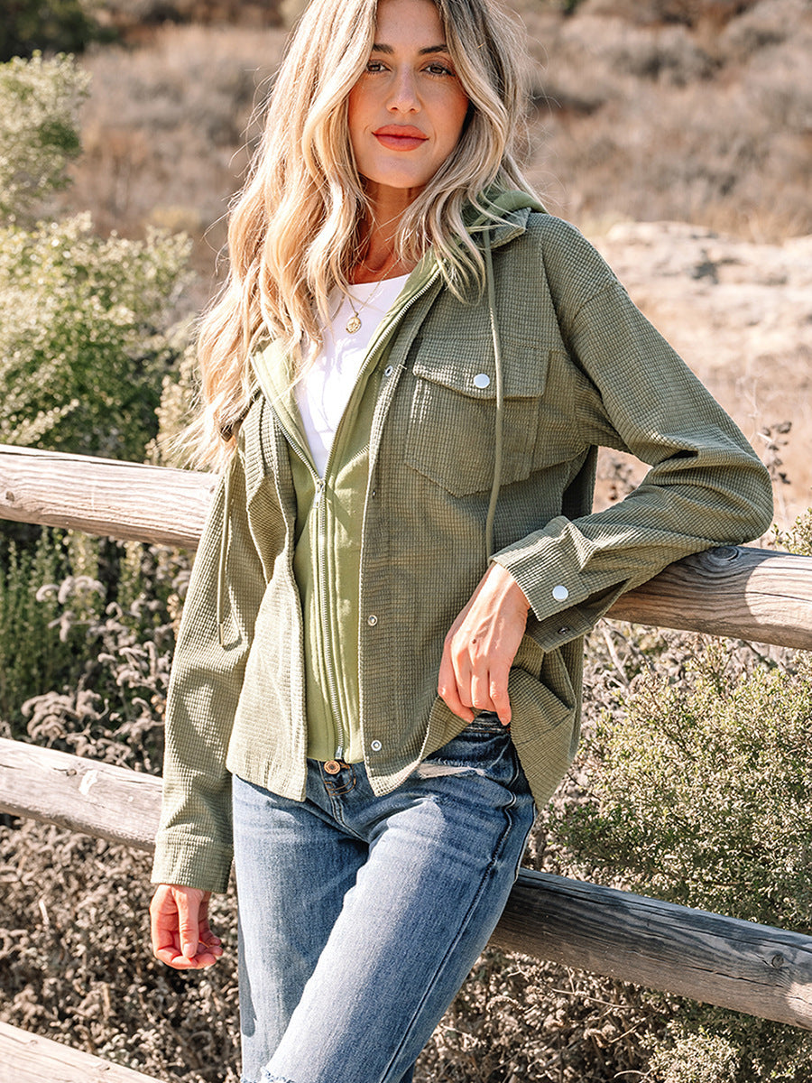 Women's Solid Color Minimalist Texture Hooded Jacket