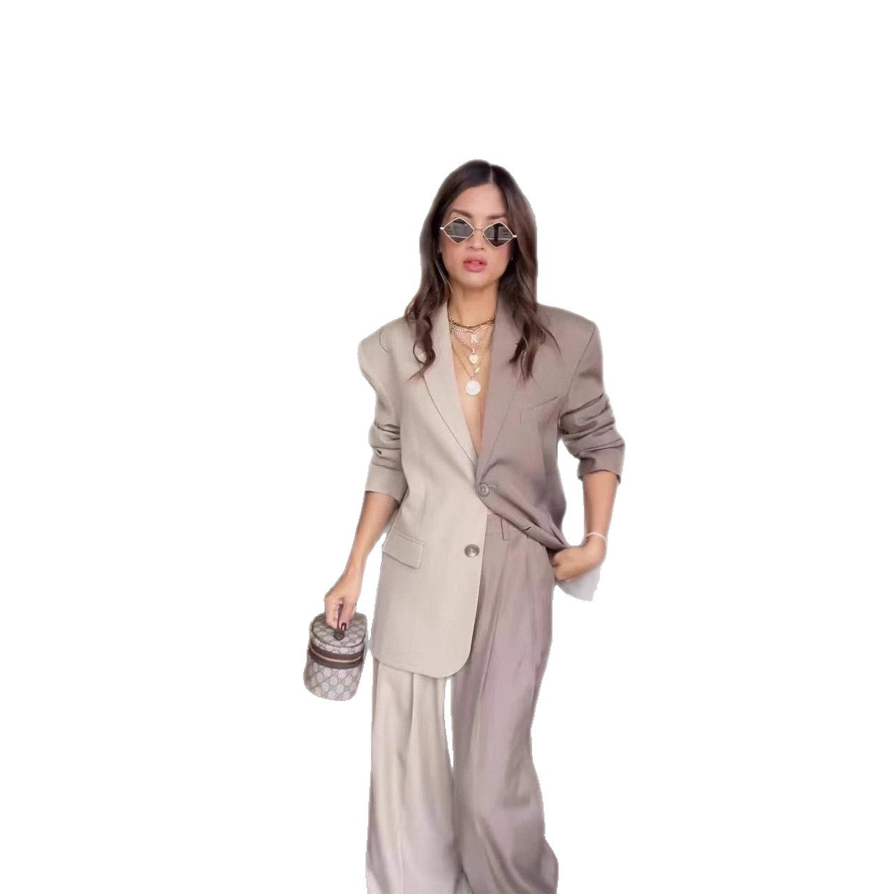 Ladies' Fashion Two-tone Casual Dark Brown Suit