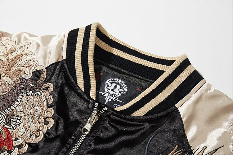 Men's Green Dragon Embroidered Baseball Jacket