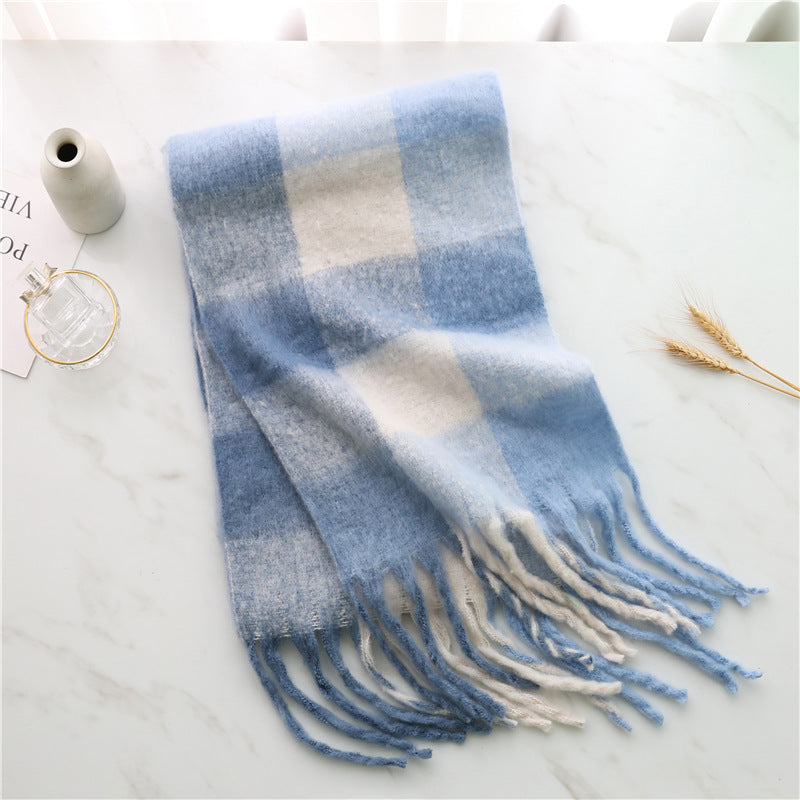 Women's Long Thick Beard Plaid Color Matching Scarf