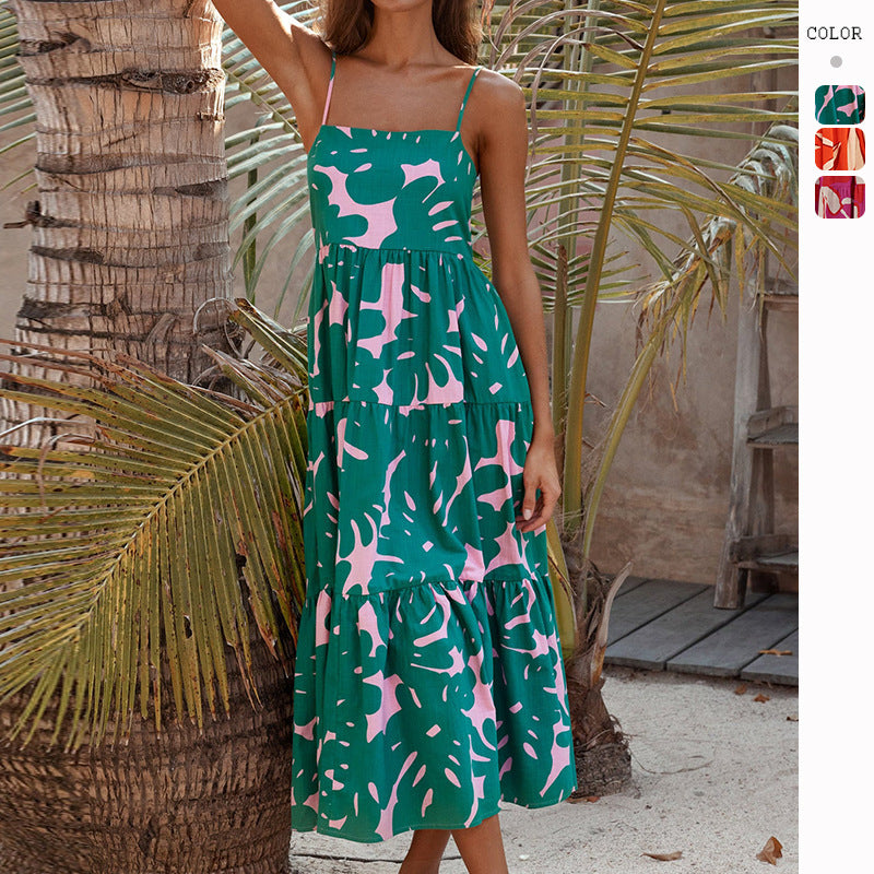 Printed A-line Long Casual Swing Dress For Women