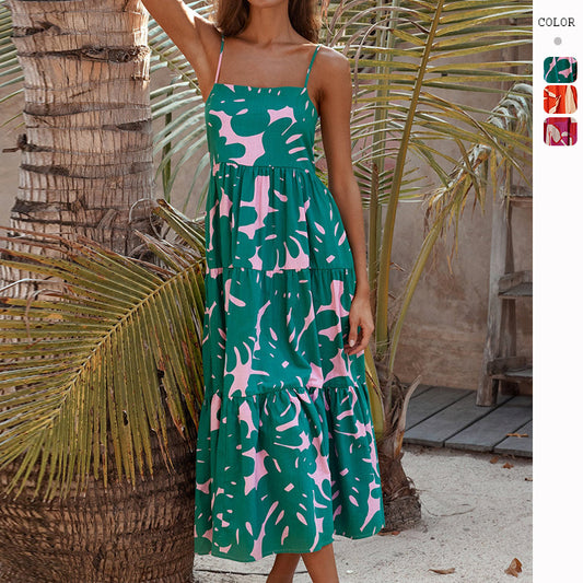Printed A-line Long Casual Swing Dress For Women
