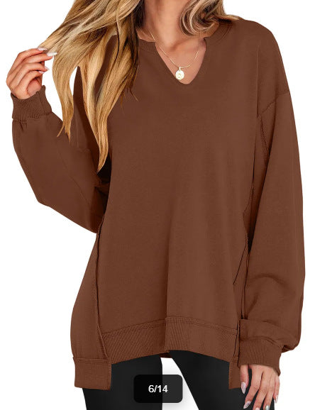 Dame Stribet V-hals Løs Sweatshirt Strik