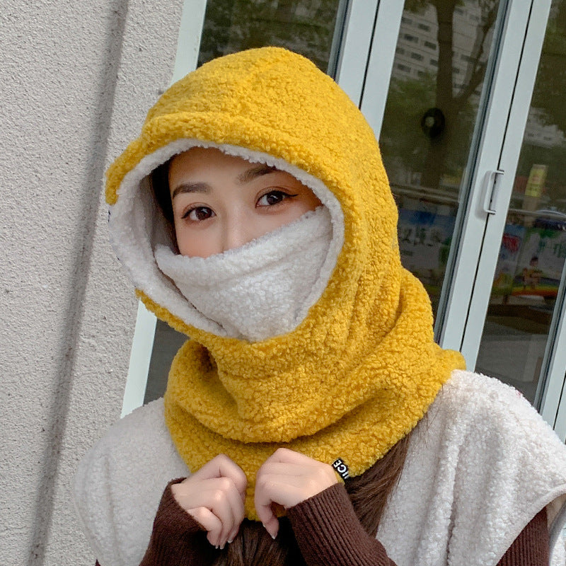 Windproof Hood Earmuffs Ladies Waterproof Fleece Warmth Padded Collar
