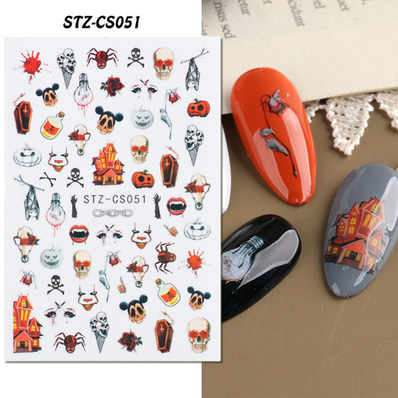 Nail Art Halloween Sticker Adhesive Color Pumpkin Zombie Skull