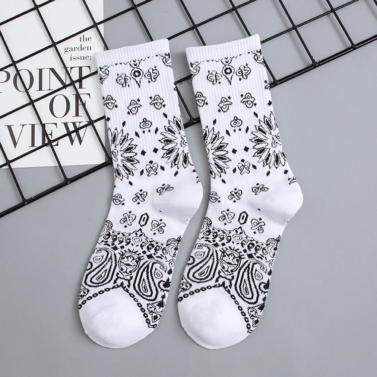 Mid Tube Socks Men's Stockings Cashew Flower