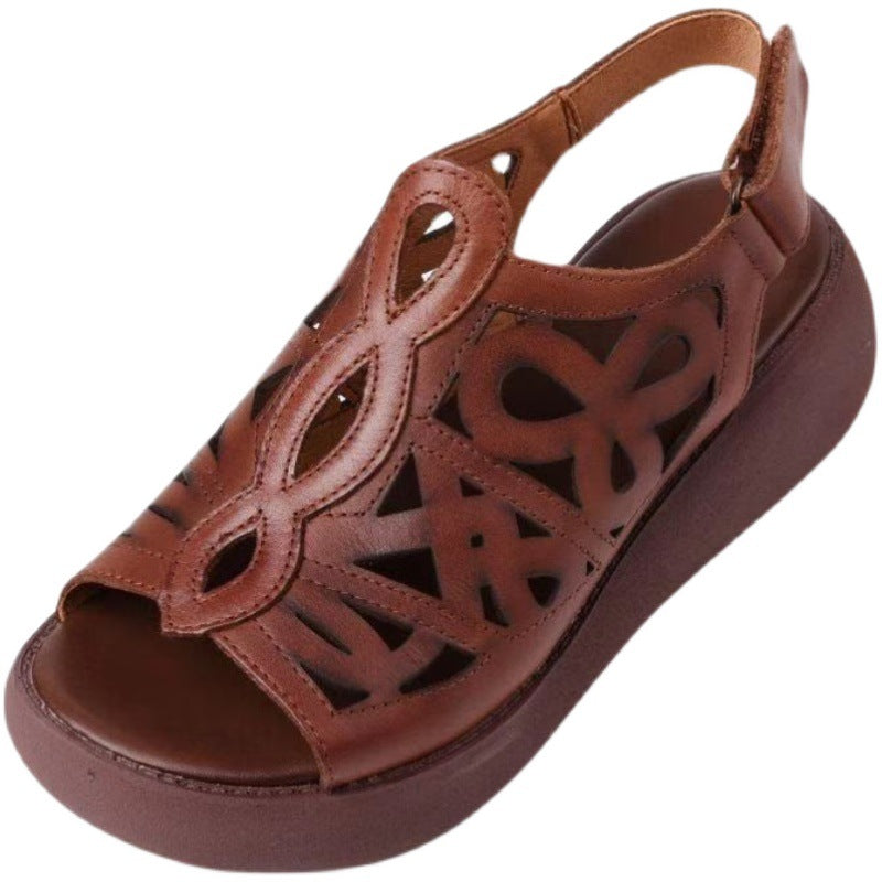 Real Soft Leather Sole Mesh Hollow Breathable Shoes