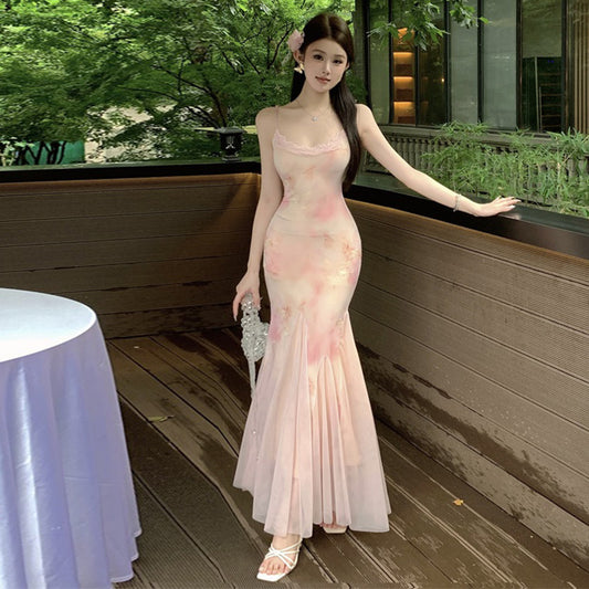 Hip Lifting Semi-permeable Mesh Long Dress