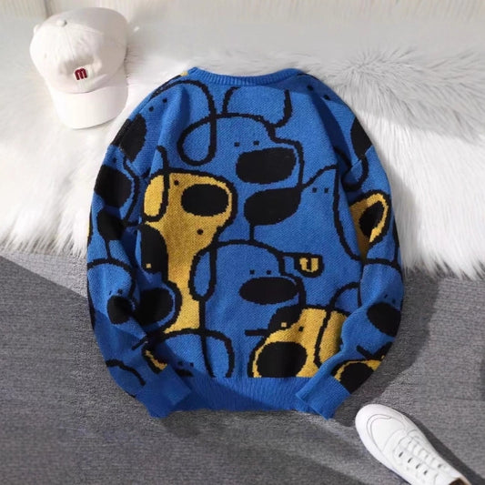 Printed Knitted Unisex Casual Crew-Neck Pullover
