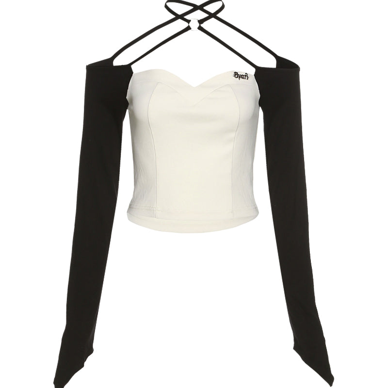 Temperament Short Halter Neck T-shirt Women's Stitching Top