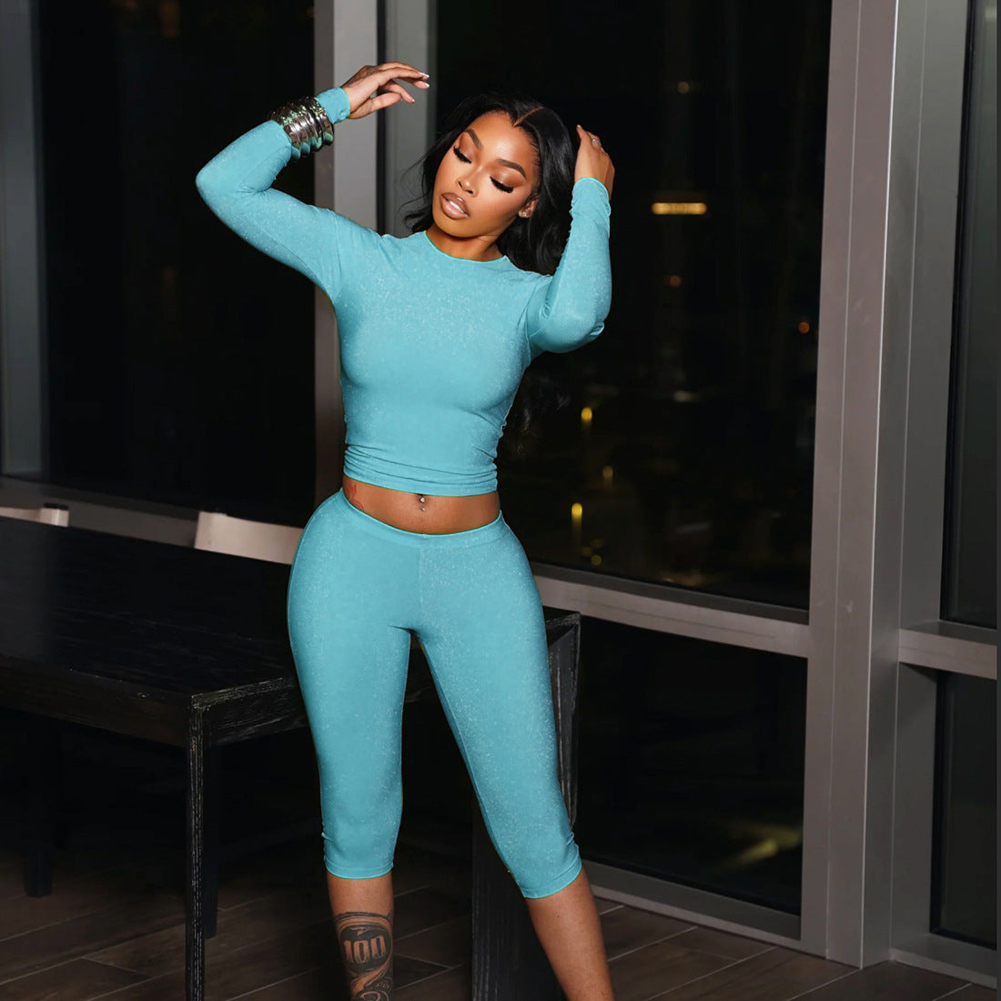 Women's Casual Tight-Fitting Comfortable Crew-Neck Set