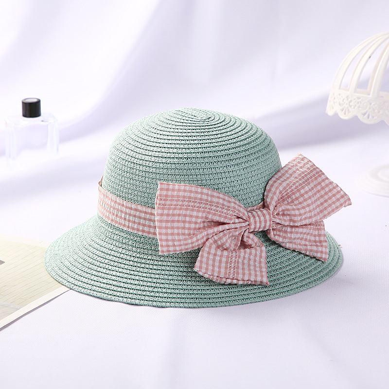 New Girls Big Bow Sun-proof Straw Hat Bag Set