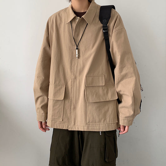 Enkel multi-lomme arbejdsjakke top i koreansk stil
