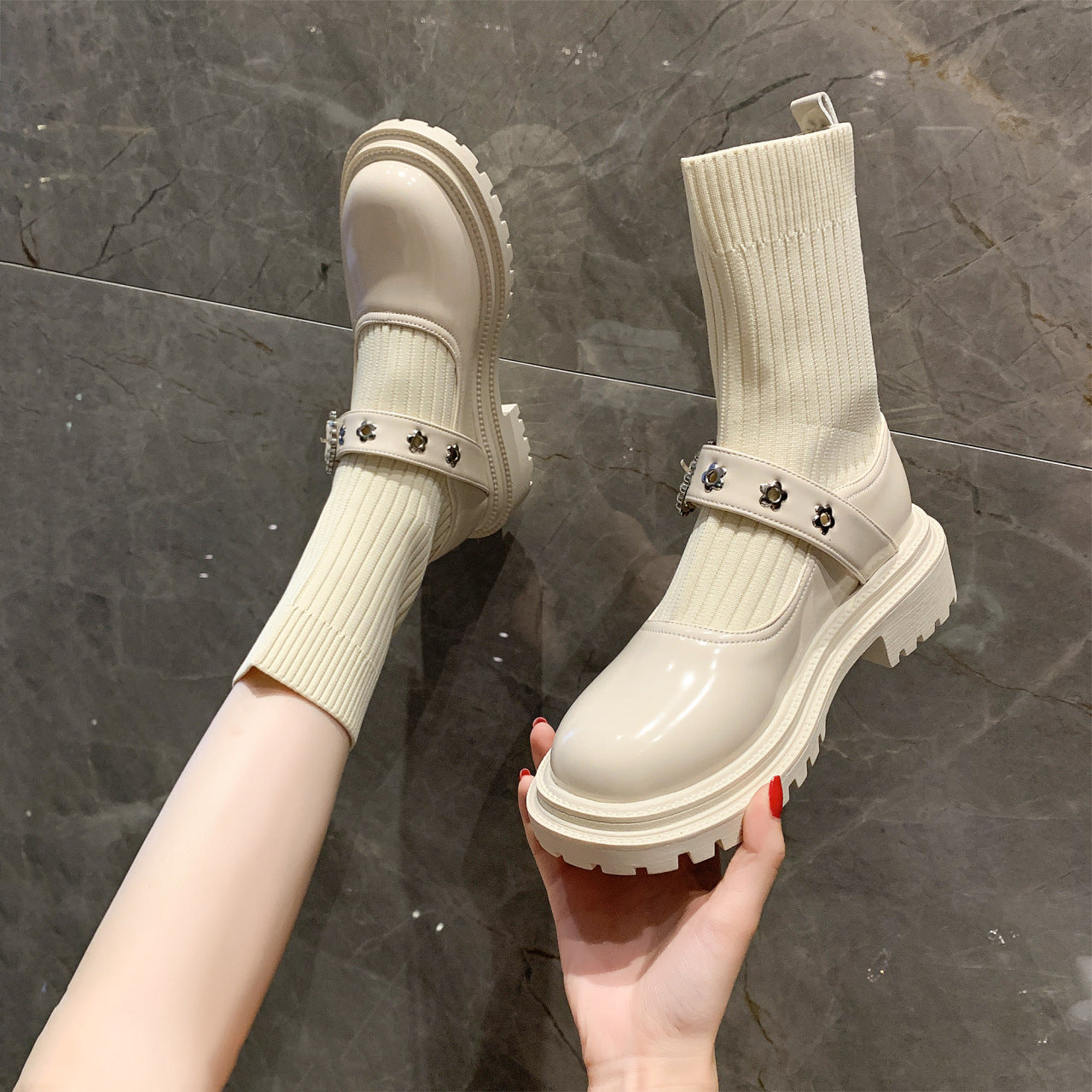 Vintage Good-fit Wool Woven Single Boots Mary Jane Fashion