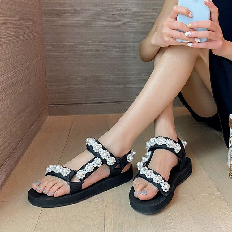 Women's Light Camellia Pearl Flower Sandals